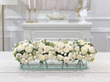 24-in White Peony Arrangement in Long Glass Vase
