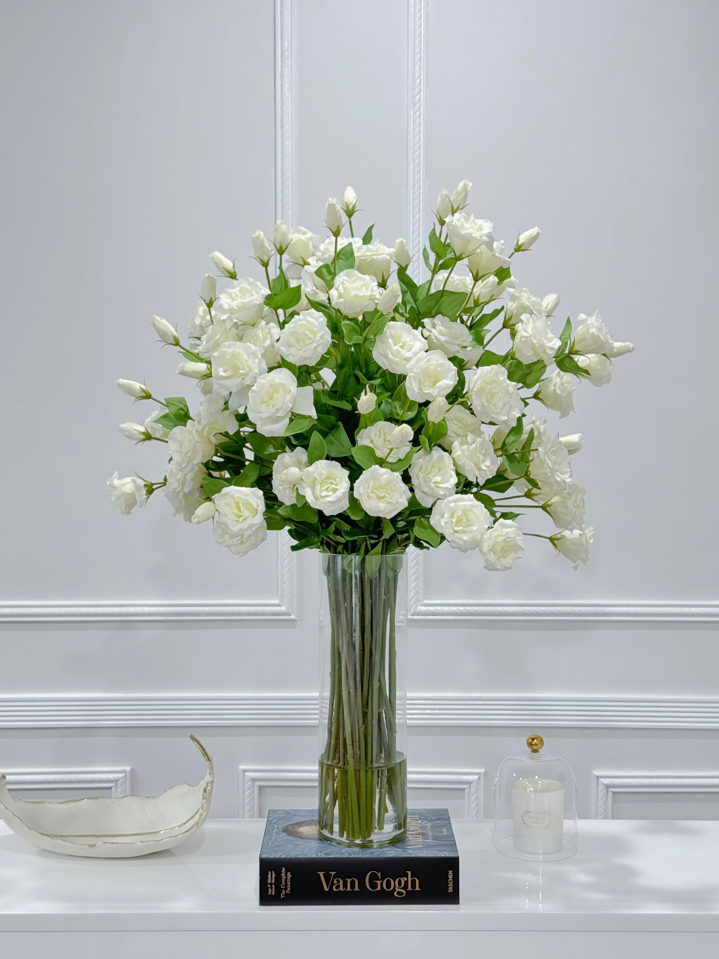 artificial lilies white 35" Tall Exclusive Large French Real Touch White Lisianthus Centerpiec – Flovery.com