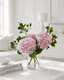 Pink Premium Silk Hydrangea Faux Floral Arrangement in Clear Glass Cylinder Vase
