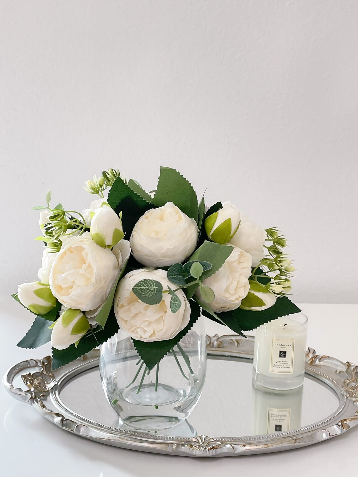 Rose Peonies Arrangement In Classic Glass Vase
