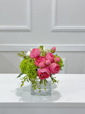 Faux Peony Hydrangea Green Berries Arrangement