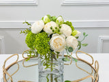 Faux Peony Hydrangea Green Berries Arrangement