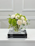 Faux Peony Hydrangea Green Berries Arrangement