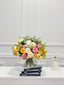 14-in Pink White Yellow Peony Real Touch Rose Silk Flower Arrangement