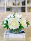 Medium Real Touch Peony Centerpiece in Square Vase - Flovery