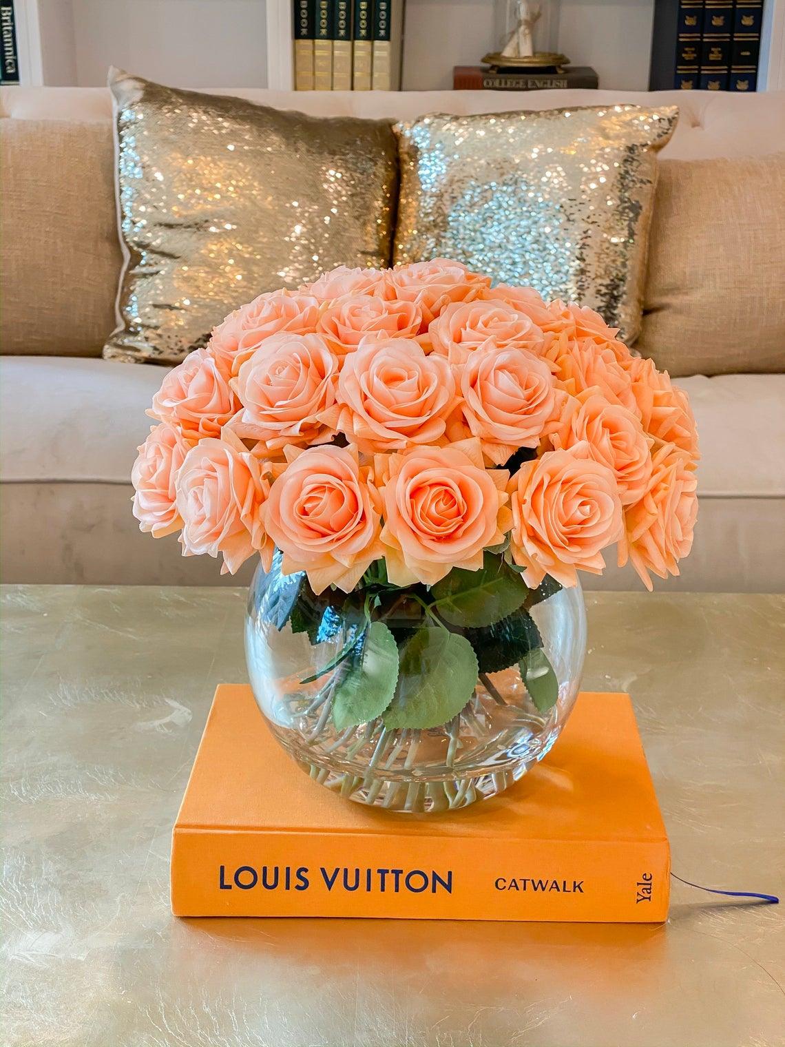 Rose Silk Flower Arrangement-Real Touch Rose Centerpiece-Silk Floral Arrangement-Table Arrangement-Roses in Faux Water-Valentine Arrangement - Flovery