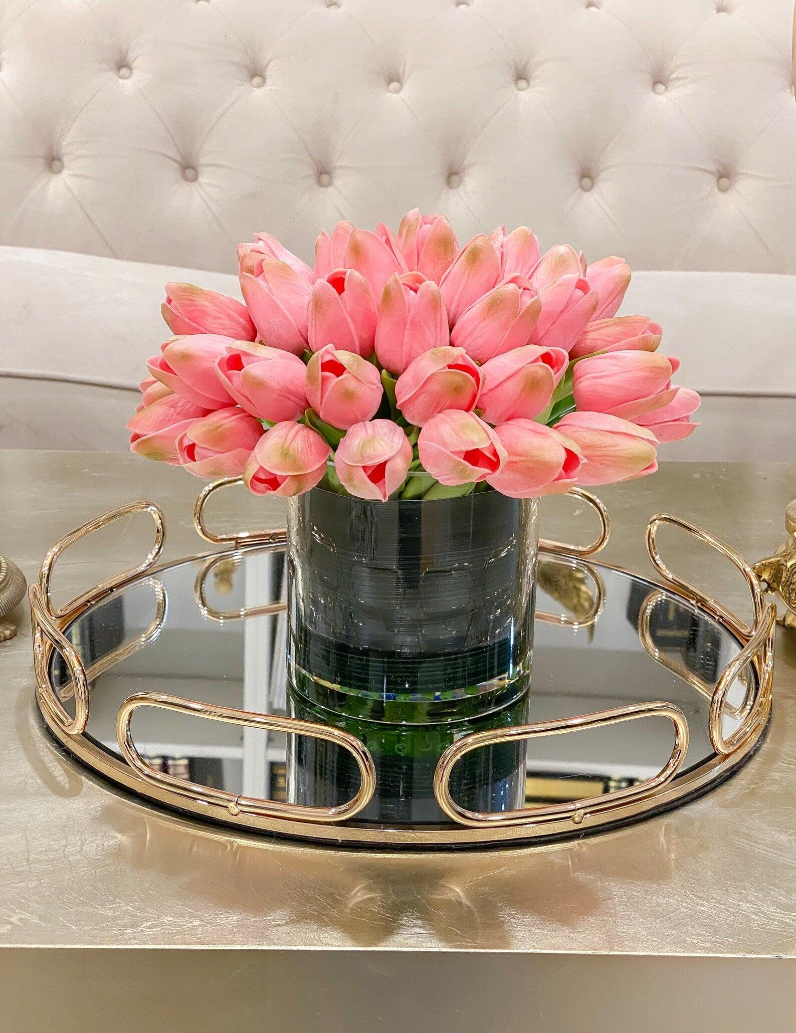 Red Pink Faux Tulip Centerpiece - Flovery
