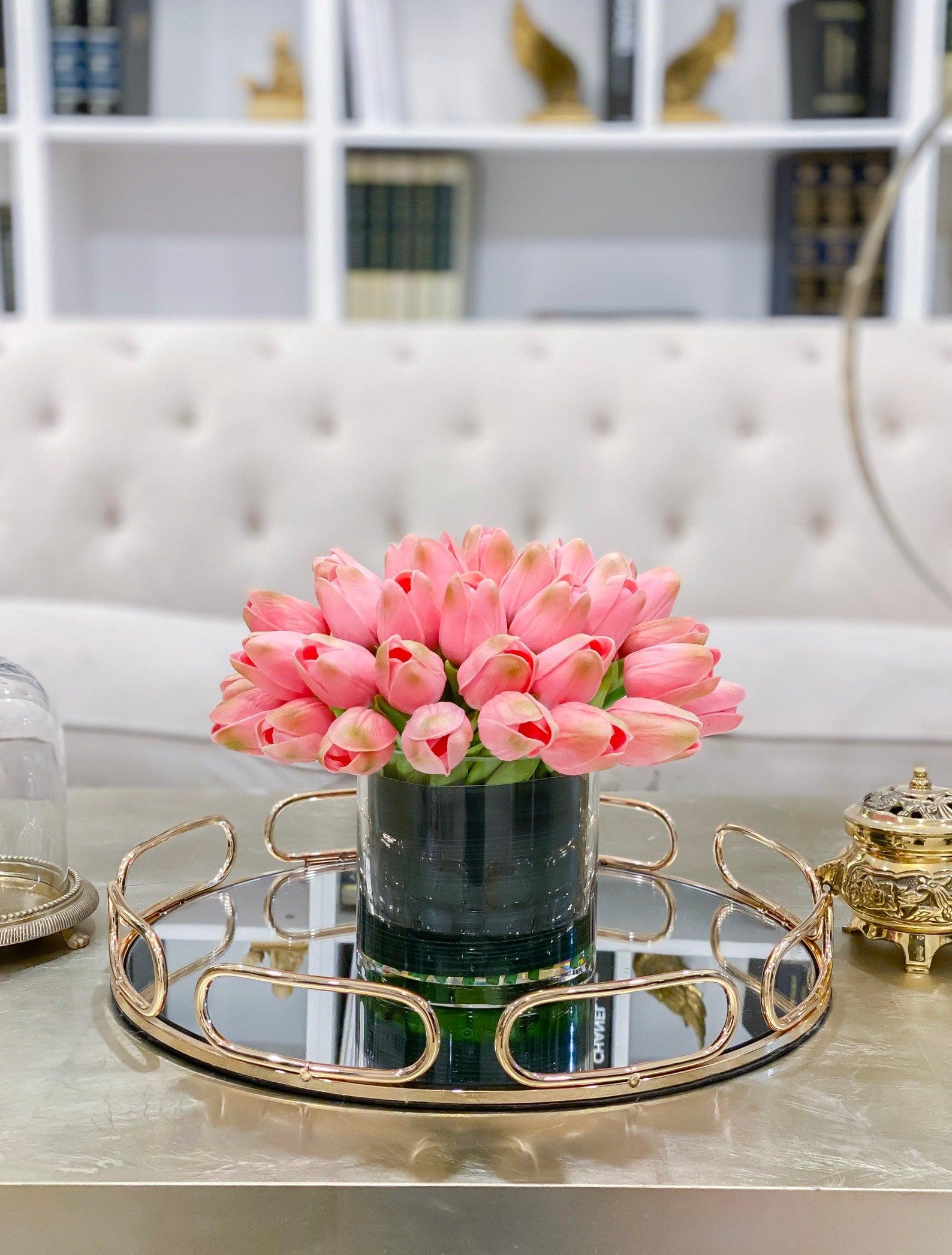 Red Pink Faux Tulip Centerpiece - Flovery