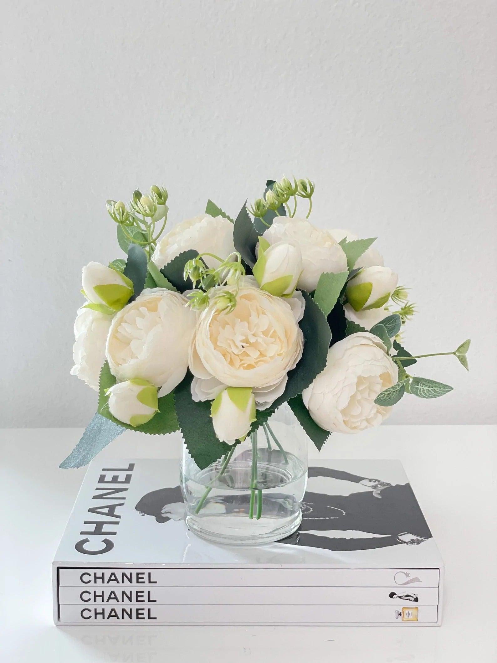 Rose Peonies Arrangement In Europe Glass Vase - Flovery