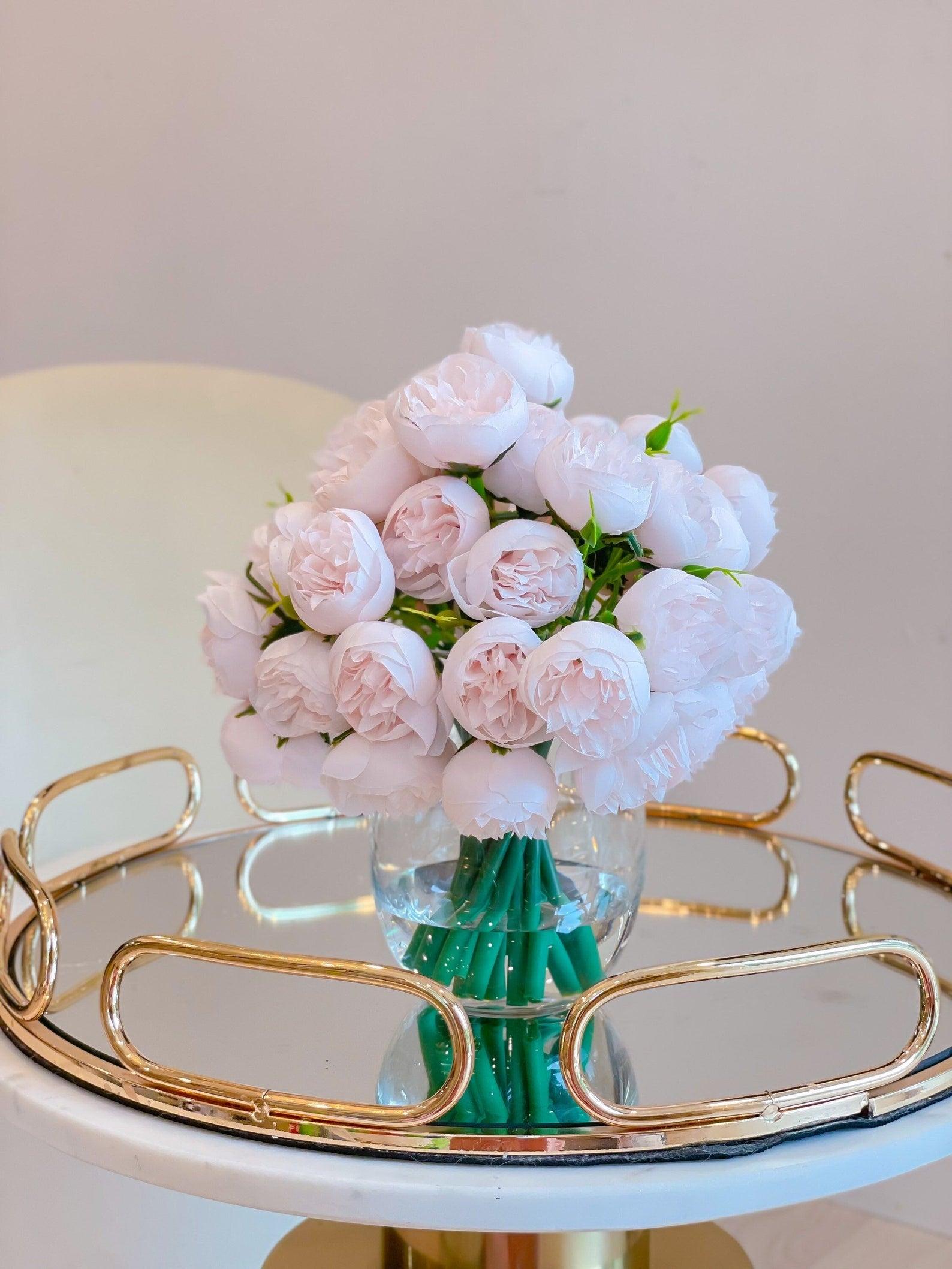 Silk Rose Peonies Arrangement in Minimalist Vase - Flovery