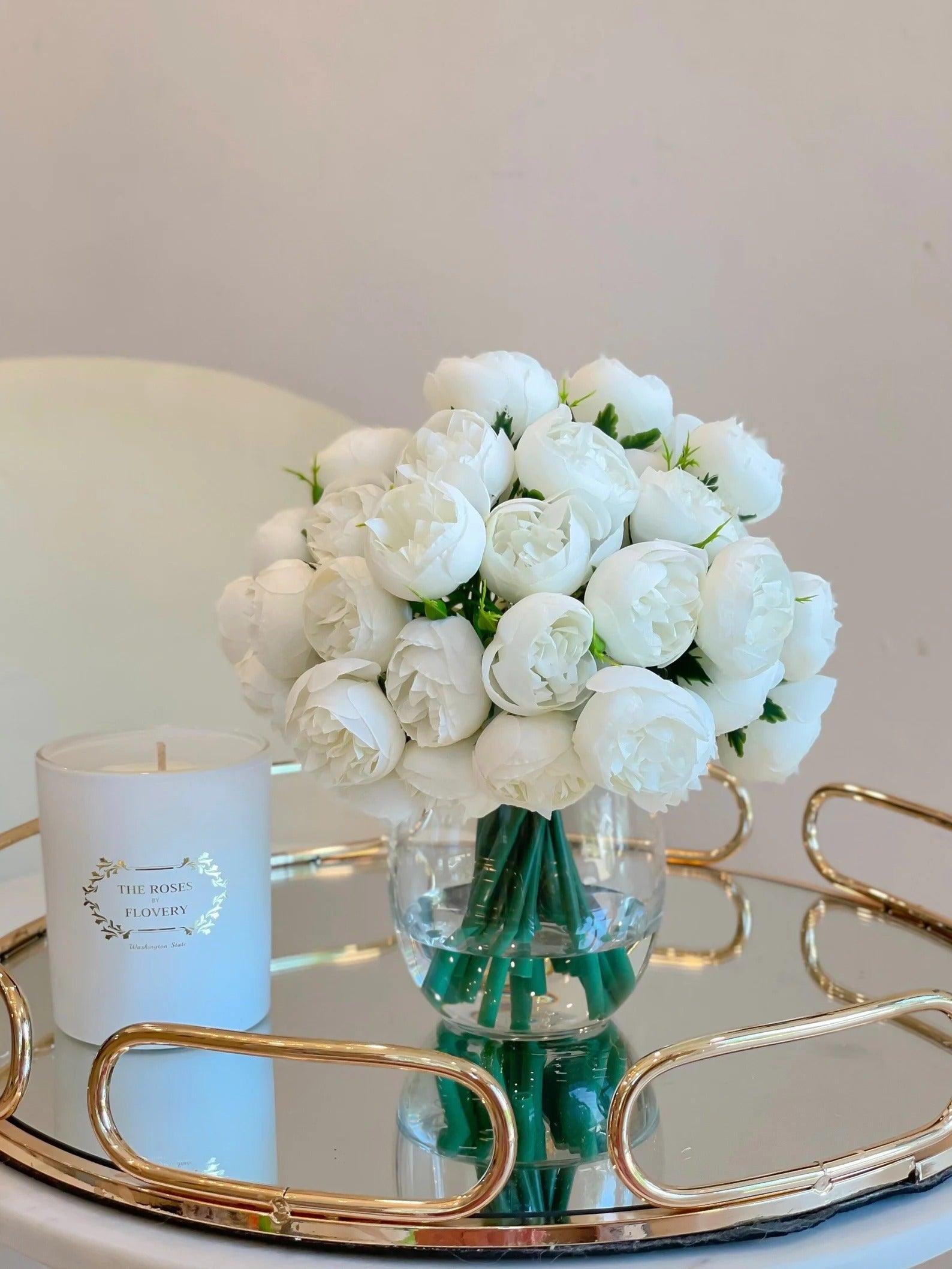 Silk Rose Peonies Arrangement in Minimalist Vase - Flovery