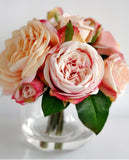 Large Silk Peony with English Rose Arrangement In Glass Vase
