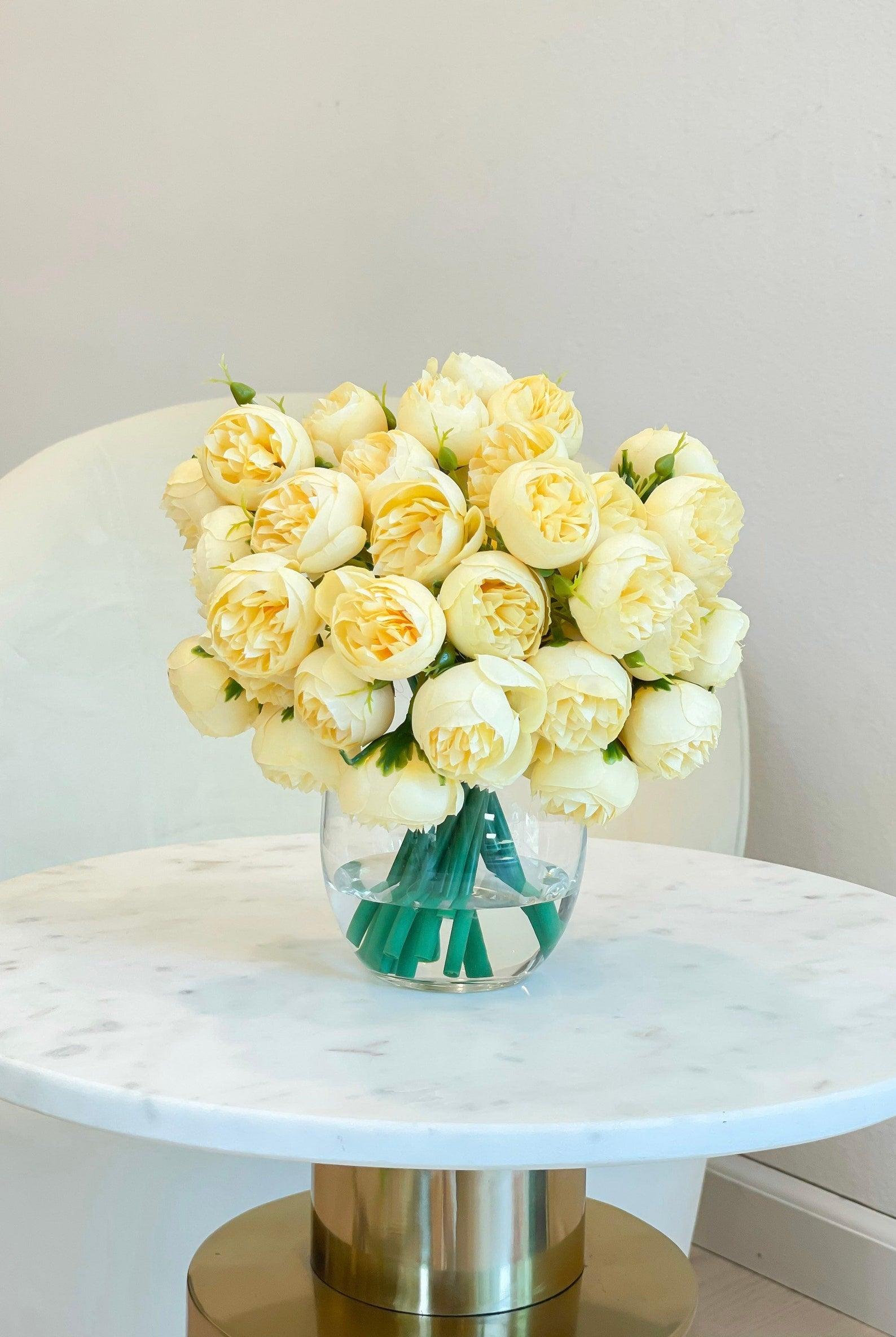 Silk Rose Peonies Arrangement in Minimalist Vase - Flovery