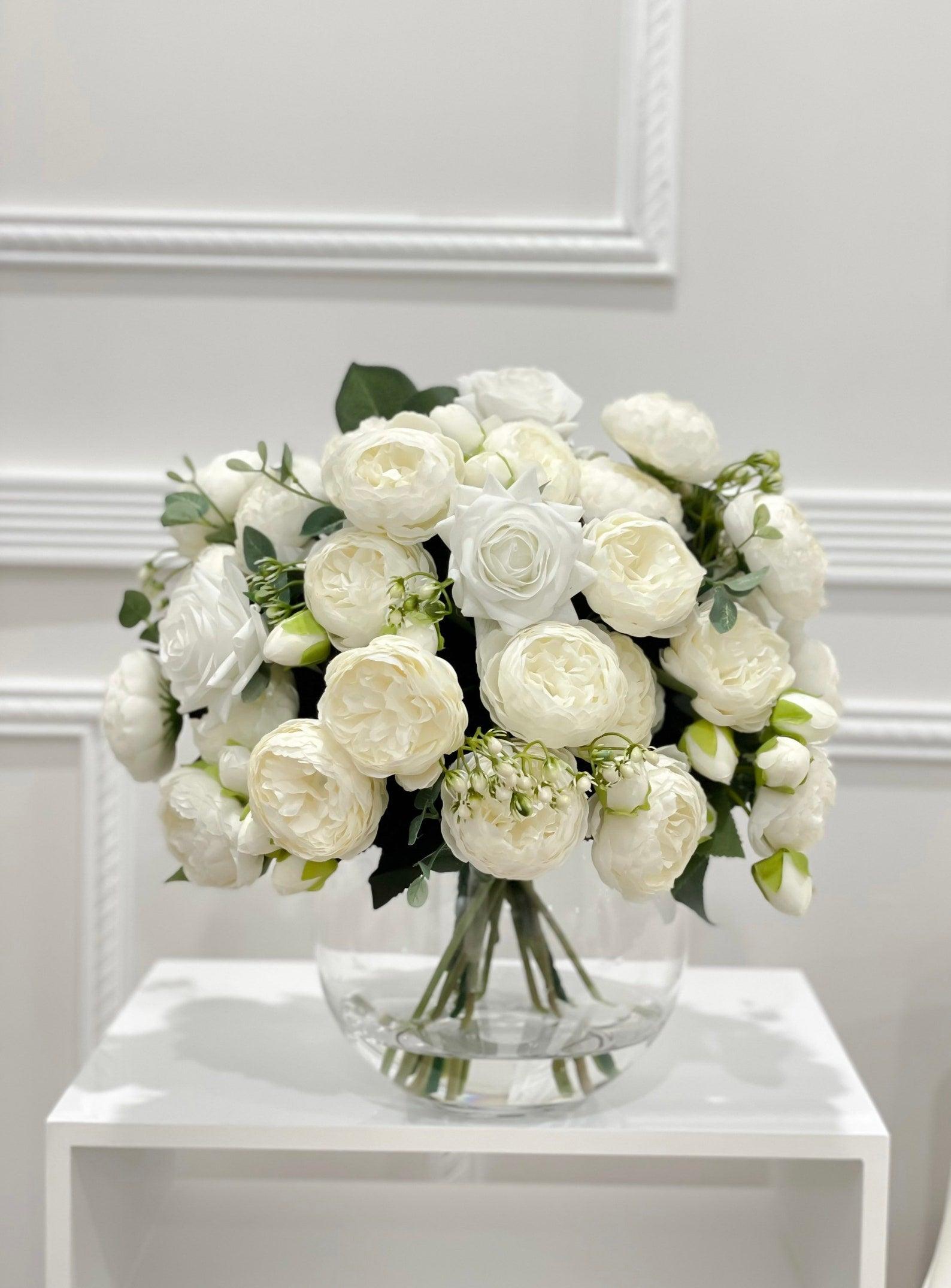 X-Large White Faux Rose and Peony Centerpiece - Flovery
