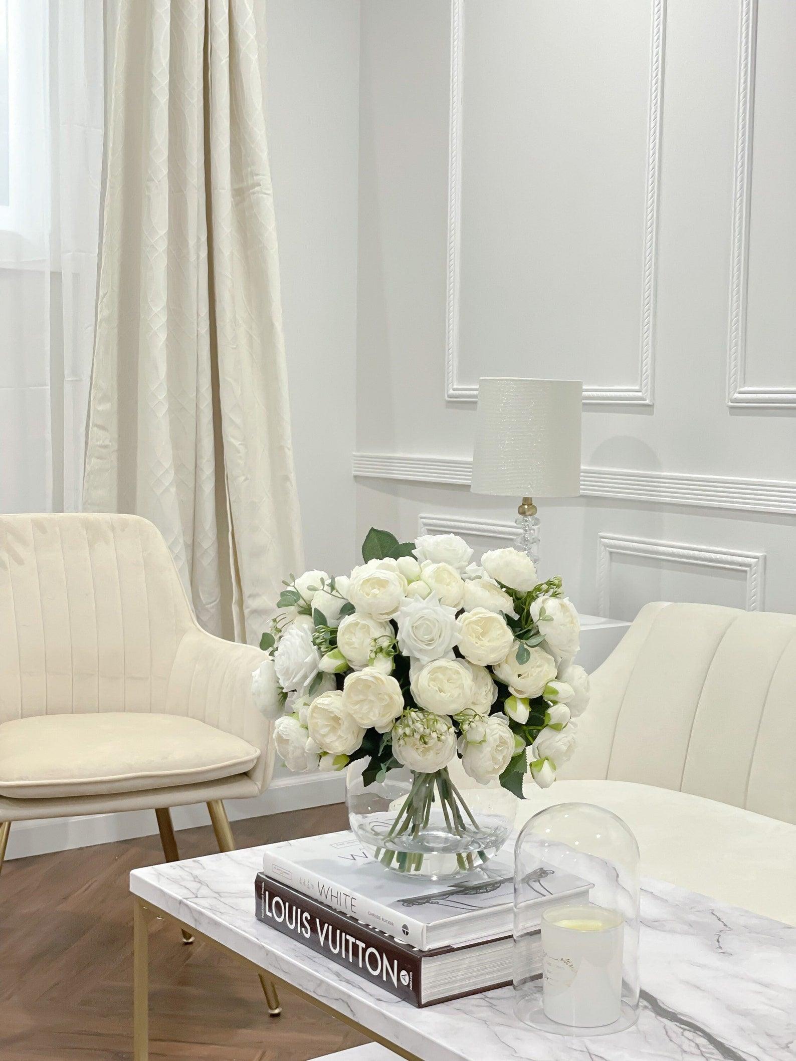 X-Large White Faux Rose and Peony Centerpiece - Flovery