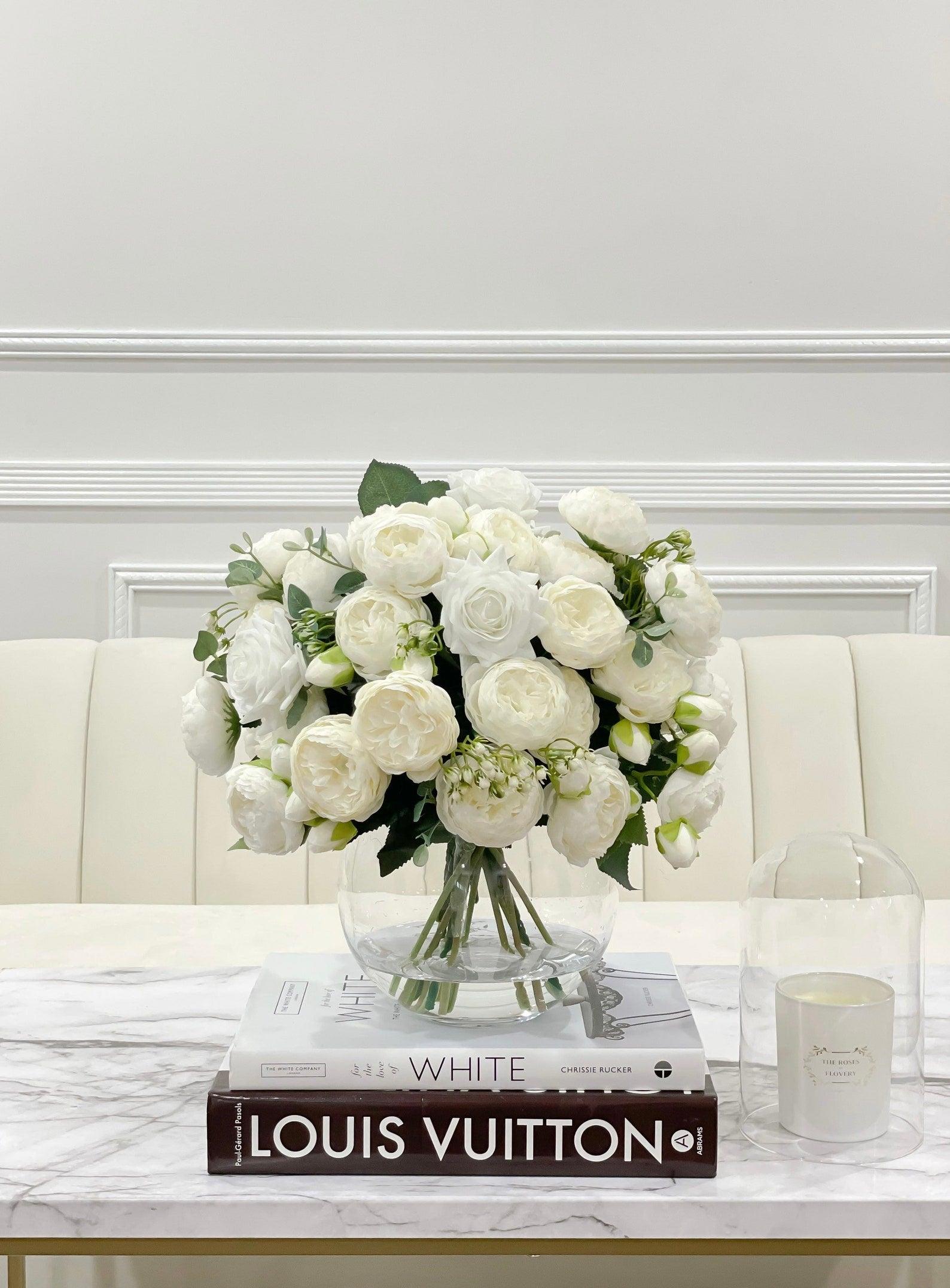 X-Large White Faux Rose and Peony Centerpiece - Flovery