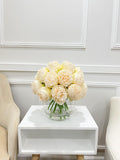 Large Head Silk Peony Arrangement in Glass Vase