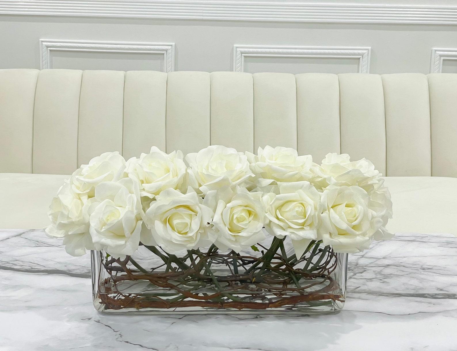 Modern Long Cream Real Touch Roses Arrangement - Flovery