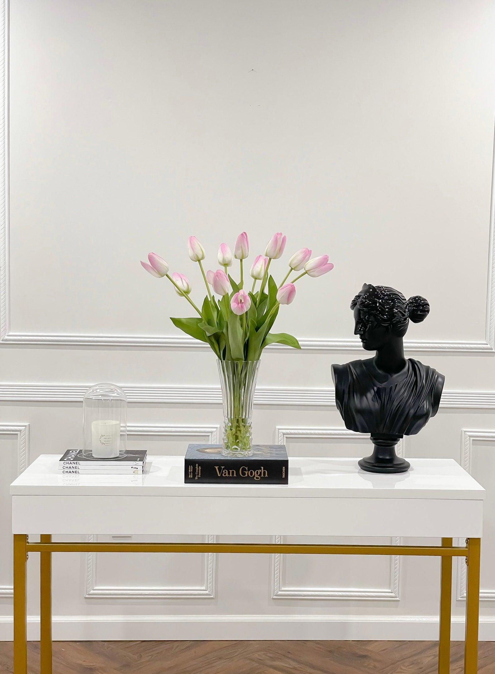 Tall Modern Centerpiece of Blush Pink Real Touch Tulips - Flovery