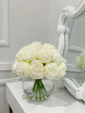 Large Head Silk Peony Arrangement in Glass Vase - Flovery