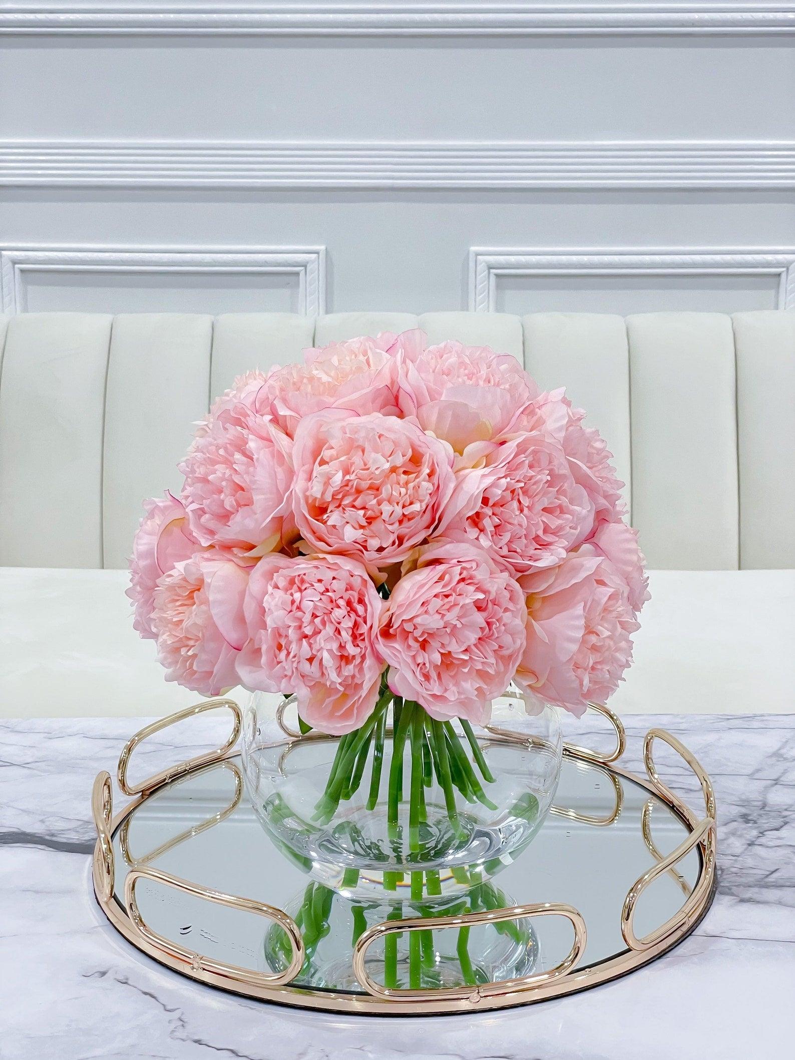 Large Head Silk Peony Arrangement in Glass Vase - Flovery