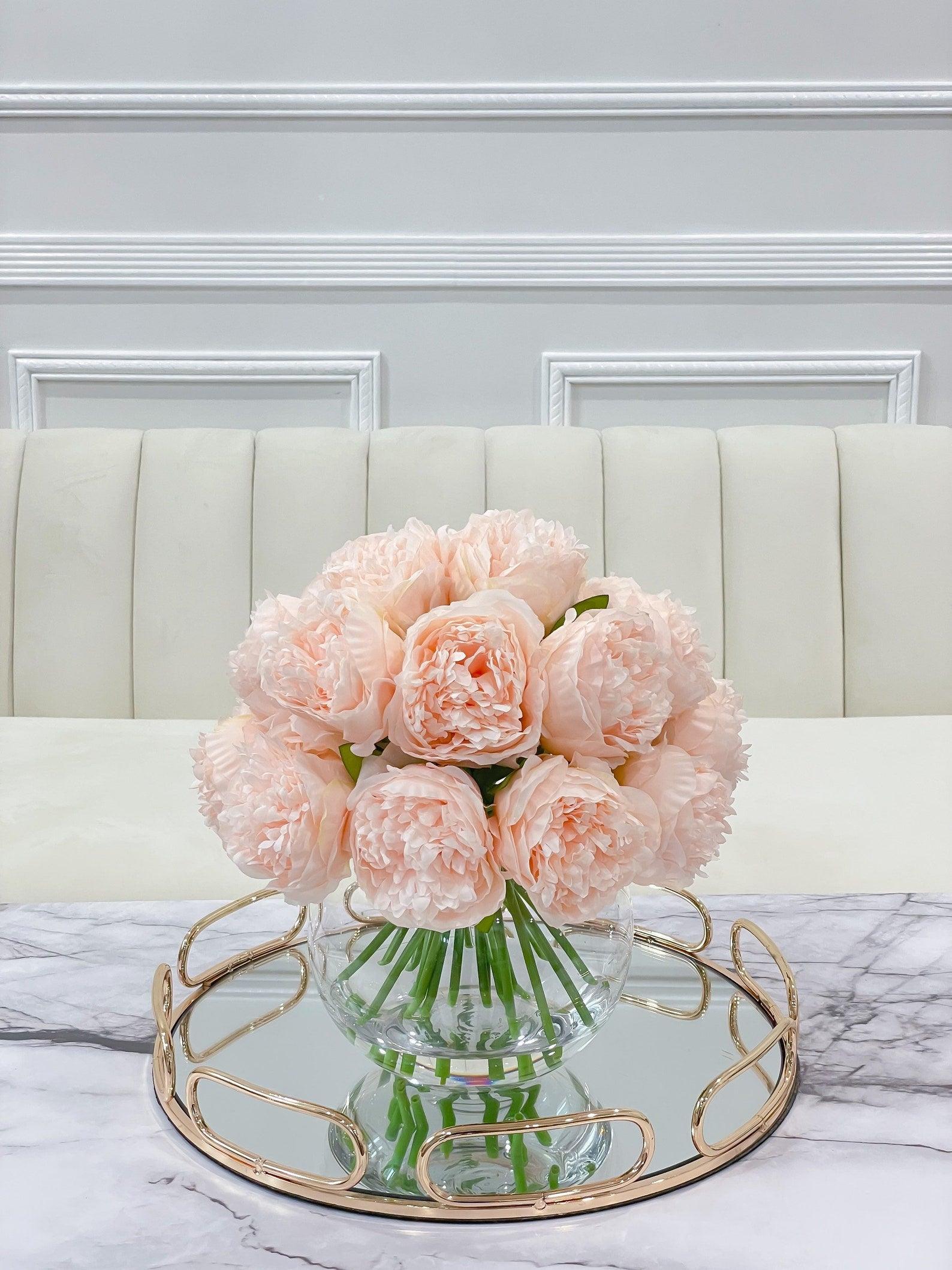 Large Head Silk Peony Arrangement in Glass Vase - Flovery