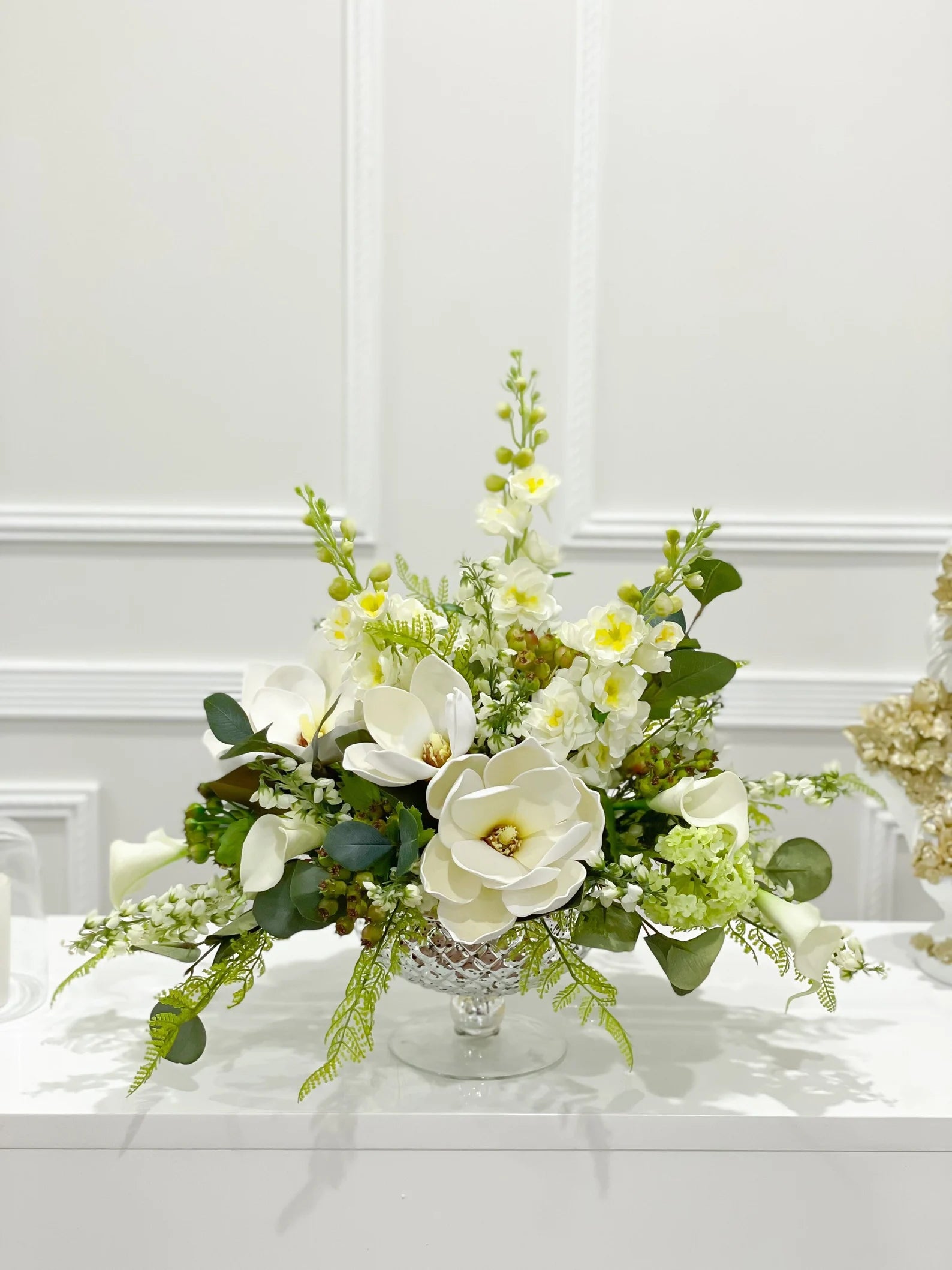 Large Real Touch Silk White Magnolia in A Goblet Glass Vase - Flovery