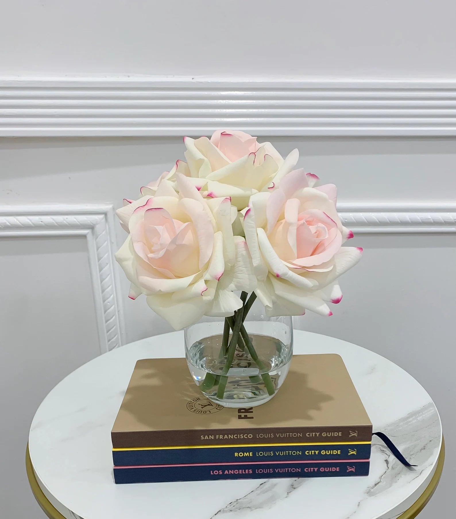 Elegant Real Touch Large Rose Arrangement in Glass Vase - Flovery