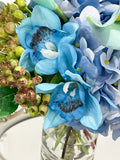 Real Touch Blue Hydrangea with Blue Calla Lily and Orchids Arrangment - Flovery