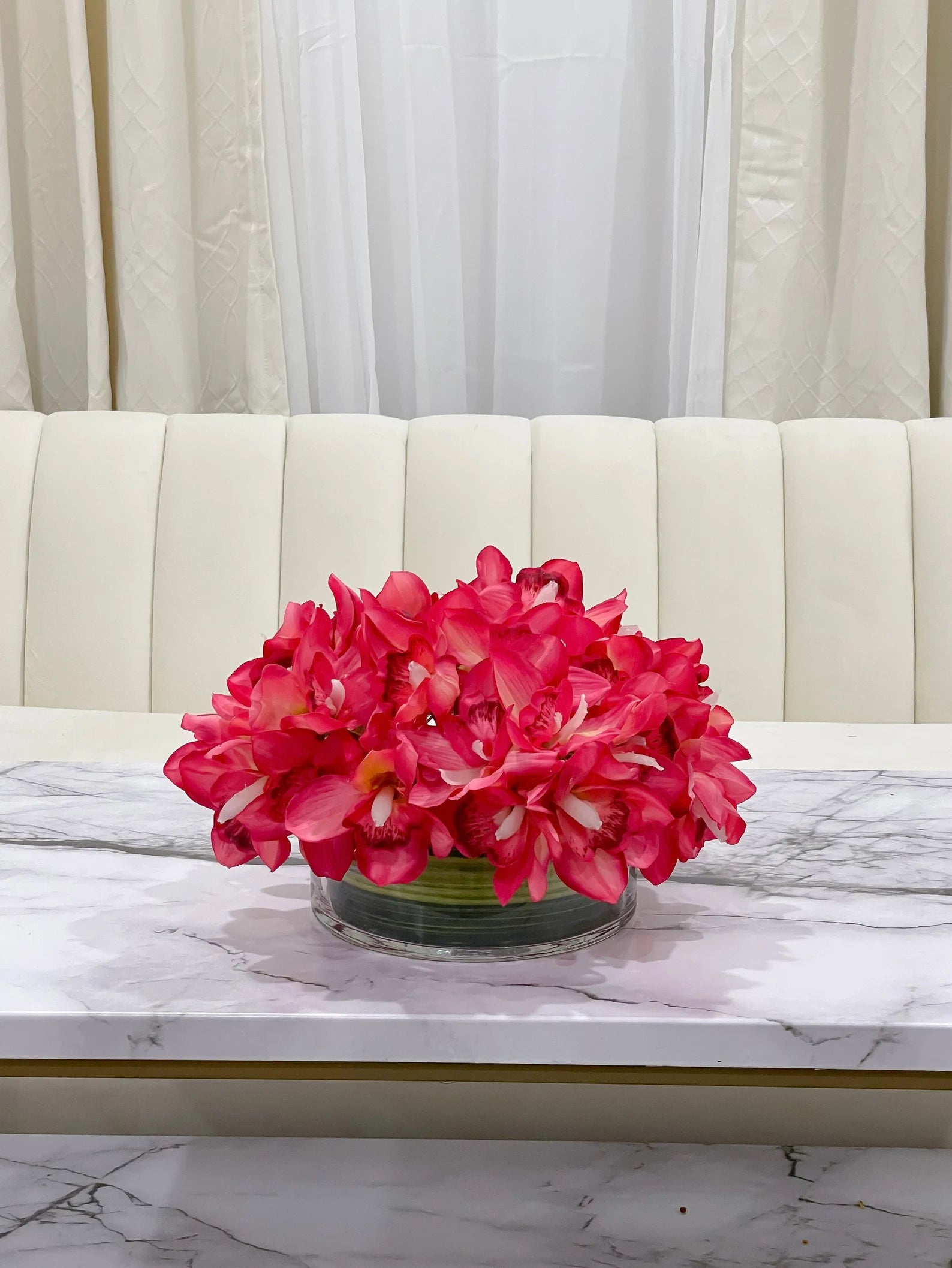 Magenta Orchids Centerpiece Arrangement In Glass Vase - Flovery