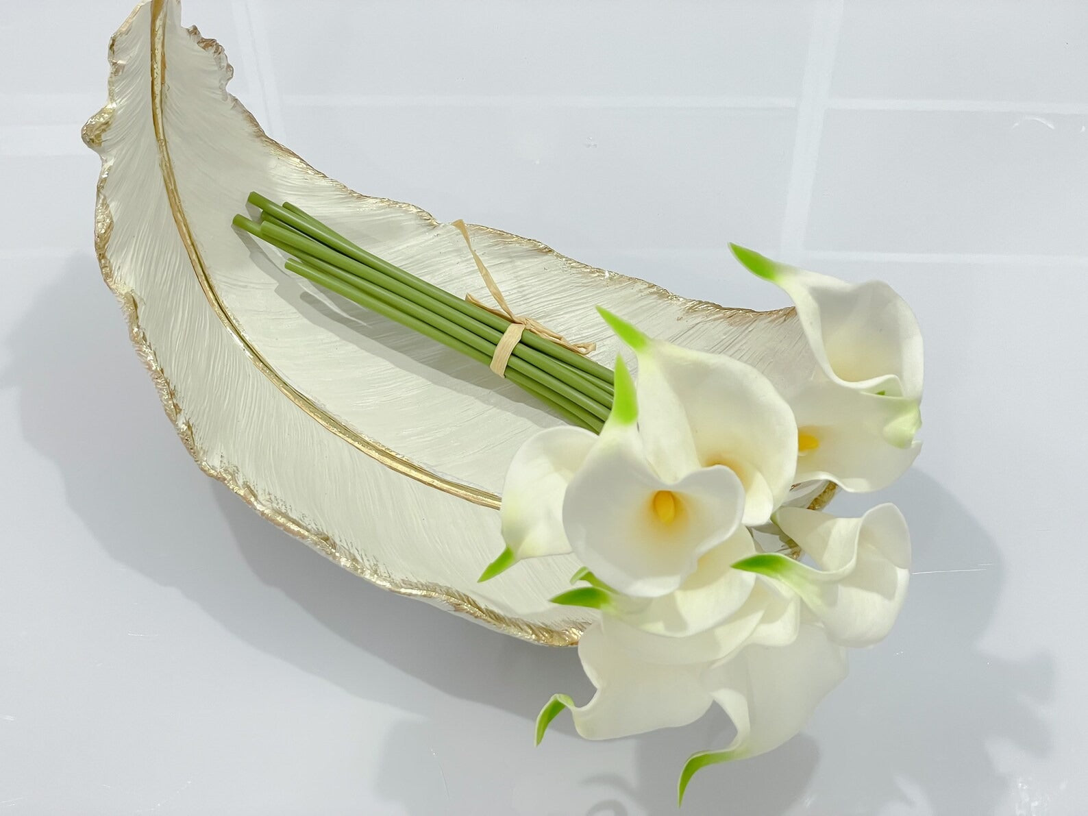 White Calla Lilies Real Touch Arrangement in White Hand Vase