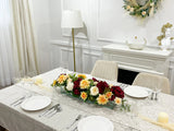 Elegant Velvet Red Decor Modern Long Table Dahlia Centerpiece In Glass Vase