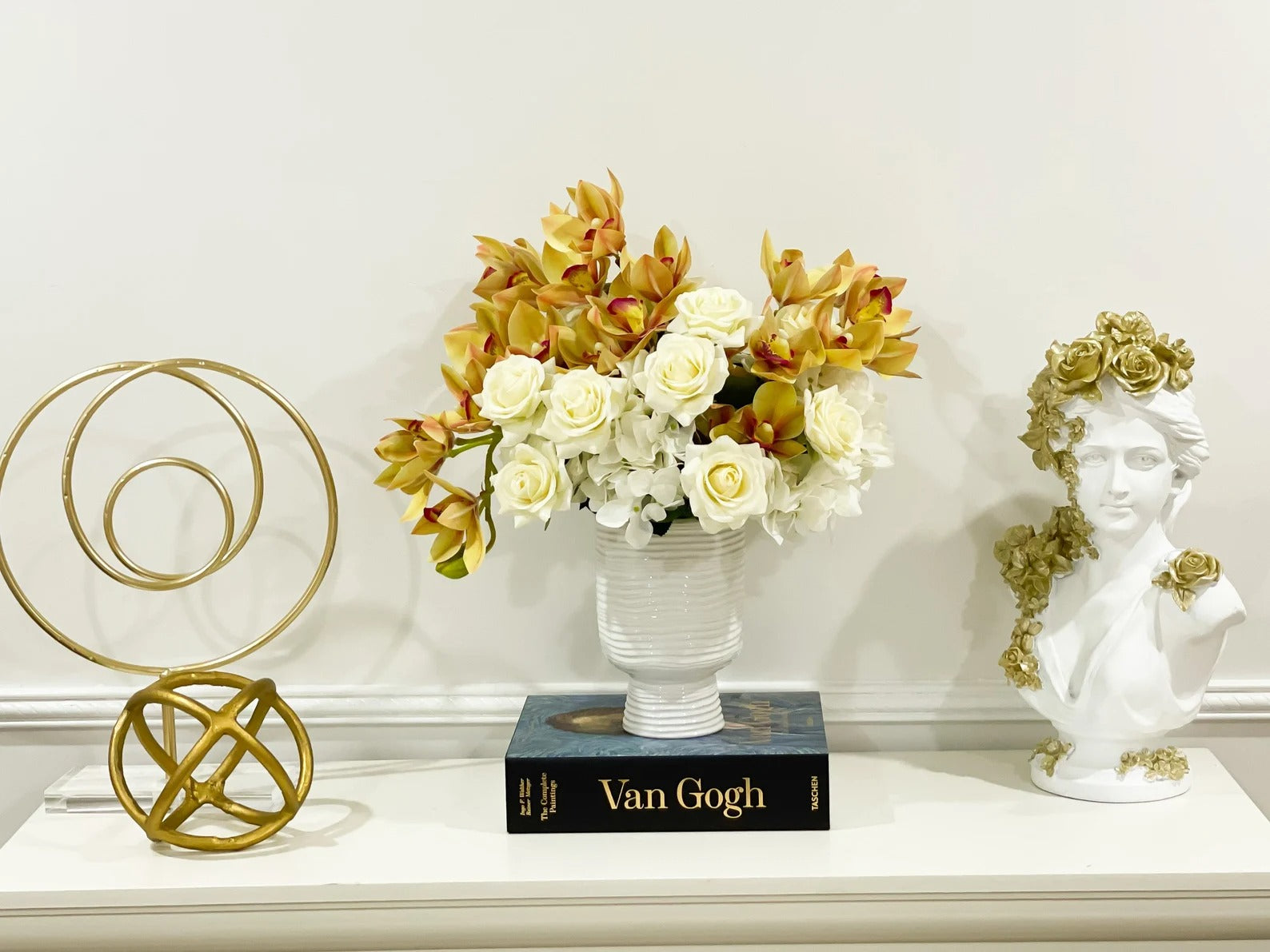 Finest Real Touch Orchid, Roses, French Hydrangea Cream Arrangement