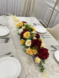 Elegant Velvet Red Decor Modern Long Table Dahlia Centerpiece In Glass Vase