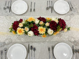 Elegant Velvet Red Decor Modern Long Table Dahlia Centerpiece In Glass Vase
