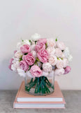 Multi-color Small Bulb Finest Peonies Medium Arrangement in Glass Vase