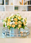 Modern Yellow White Silk Peony Centerpiece In Silver Ceramic Vase