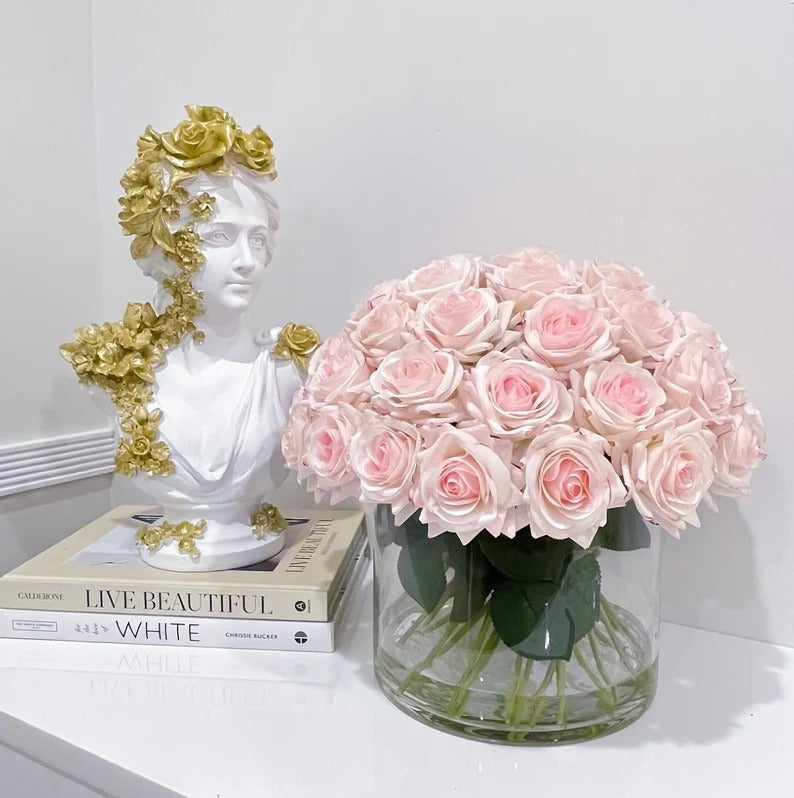 Real Touch Blush Pink Roses French Country Centerpiece