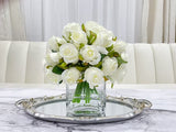 Artificial Medium White Roses Arrangement in Square Glass Vase