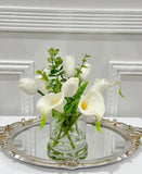 Real Touch White Tulips Calla Lily Modern Home Decor Arrangement in Glass Vase