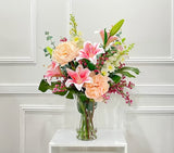 XLarge Exclusive Real Touch Pink French Flower Centerpiece In Glass Vase