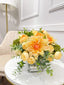 Spring/Summer Yellow Orange Peony Arrangement in Square Glass Vase - Flovery