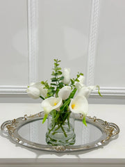 Real Touch White Tulips Calla Lily Modern Home Decor Arrangement in Glass Vase