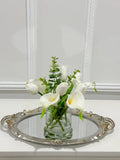 Real Touch White Tulips Calla Lily Modern Home Decor Arrangement in Glass Vase