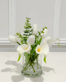 Real Touch White Tulips Calla Lily Modern Home Decor Arrangement in Glass Vase