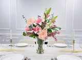 XLarge Exclusive Real Touch Pink French Flower Centerpiece In Glass Vase