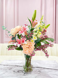 XLarge Exclusive Real Touch Pink French Flower Centerpiece In Glass Vase