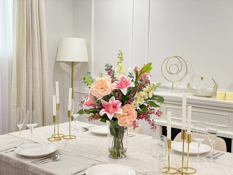 XLarge Exclusive Real Touch Pink French Flower Centerpiece In Glass Vase