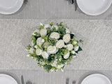 French Country White Peonies with Baby Green Spray Centerpiece In Timeless Gold Vase