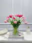 Peony Tulip Arrangement in Square Glass Vase - Flovery